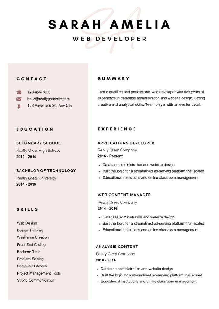 digital marketing resume for freshers